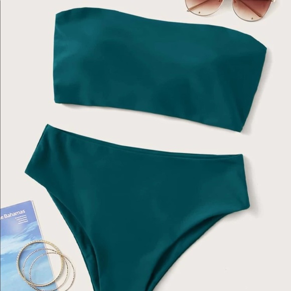 Other - Teal Lace-up Back High Waisted Bikini Swimsuit